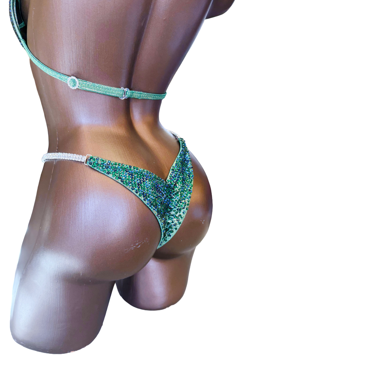 Back view of Olive Emerald bikini competition suit