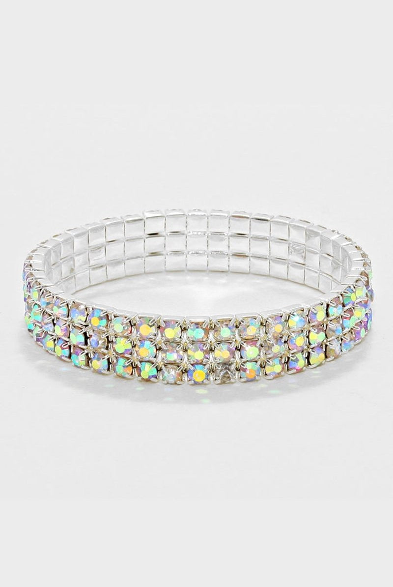 3-Row Rhinestone Stretch Bracelet - Saleyla