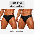 Set of 2 men's posing trunks - black satin and black anaconda