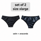 Set of 2 men's posing trunks, black satin and black anaconda, slim waistband, size xlarge