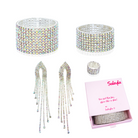 Crystal AB rhinestone competition jewelry set - bracelets, fringe earrings and ring for NPC/IFBB stage | Saleyla