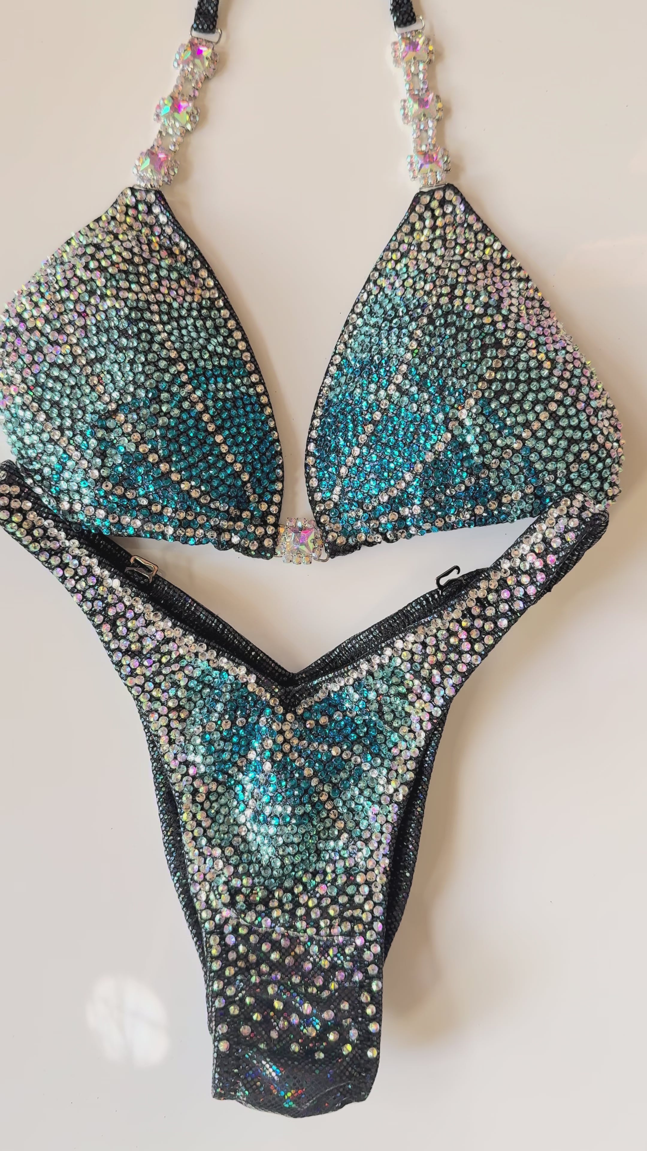 Gradient Blue Figure Competition Suit — Saleyla, Top 34C / Bottom S, US-made, ready to ship custom bikini suit.