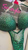 Deep Green Gradient Figure Competition Suit — Saleyla. Custom-made competition bikini with shimmering rhinestones.