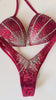 Red Metallic Figure Competition Suit | Top 34C / Bottom XS-S | Ready to Ship - Custom bikini suit by Saleyla with rhinestones.