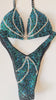 Deep Teal/Green Figure Competition Suit | Top 36B/32C / Bottom S | Ready to Ship — Saleyla, custom bikini suit with rhinestones.