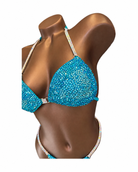 Turquoise Crystal Sunburst bikini competition suit, top detail