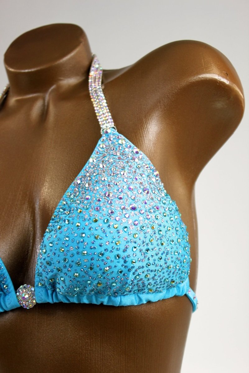 Baby Blue Gradient Crystals Figure Competition Suit - Saleyla